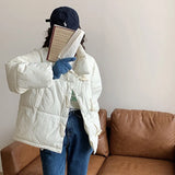 2023 New Winter Down Cotton Jacket Women's Short Jacket Small Korean Horn Button Milk Fufu Cotton-Padded Jacket-Outfit