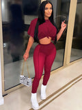 Streetwear Black 2 Two Peice Sets Womens Outfits 2022 Short Sleeve O Neck Crop Top Mesh Pants Suits Black Matching