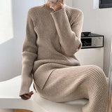 Soft Cashmere Knitted Sets Women 2021 Autumn Winter Casual Two Pieces Sweater and Pants Outfits Solid Tracksuit