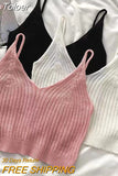 Cotton Women Strappy Camis Knitted Solid Candy Tank Tops V-Neck Cute Crop Tops For Women Summer