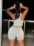 Sexy U-neck Sleeveless Solid Two Piece Shorts
