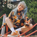 Bold Shade 90s Teenager Fashion Harajuku Matching Sets Floral Print Hoodies And Elastic Waist Shorts Autumn Streetwear 2pcs