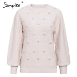 Elegant fur pompon women sweater Autumn winter lantern sleeve knitted sweater female Streetwear ladies pullover