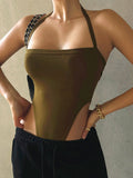 Off Shoulder Halter Summer Bodysuit Backless One Piece T Shirt Casual Streetwear Slash-neck Bodysuits-Outfit
