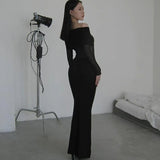 Autumn Famous Style Temperament Sexy Body Shoulder Mesh Stitching Dress