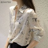 Women Print Graphic Spring Chiffon Ulzzang Temperament Blouses All-match Loose Plus Size 2XL Design Female Clothes