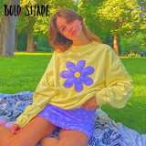 Bold Shade Harajuku Y2K Style Hoodies Floral Printing Round Neck Long Sleeve Indie Sweatshirts Women Aesthetic Fashion Fall