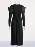 Temperament Dress Women 2025 Spring New Round Neck Mesh Stitching Design Black Long Sleeve Dress