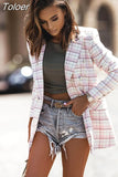 Autumn Women Elegant Tailoring Blazer Office Lady Casual Female Jacket Outerwear Long Sleeve Blazers Jackets Plaid