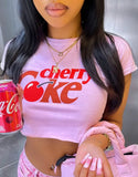 Pink Letter Print Short Sleeves Crop