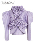 High Street Patchwork Ruffle Blouses For Women Stand Collar Loose Puff Sleeve Casual Shirts Female 2021 Style
