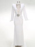 High-End Women's Sexy Deep V-Folded Long-Sleeved Dress Dress Long Dress