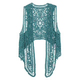 Jastie Asymmetric Open Stitch Cardigan Summer Beach Boho Hippie People Style Crochet Knit Embroidery Blouse sleeveless Vest