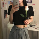 Sleeve T-shirts women solid cropped tops sexy stylish harajuku streetwear girls cool loose all-match korean style