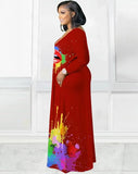 Paints V-Neck Long Shirt Dress with