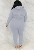 Plus Size Casual Backside Letter Print Hoodies And Pant 2 Piece