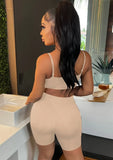 Sexy Sleeveless High Waist Solid Skinny Sports Two Piece Shorts