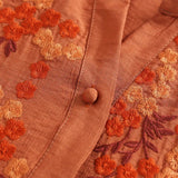 Summer Women's Round Neck Flower Embroidered Button Patchwork Chiffon Cardigan T-shirt Casual Elegant Three Quarter Tops-Outfit