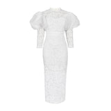 Lace Perspective Bubble Sleeve Seven-Sleeve Body-Repight Party Dress Dress Girl Party