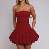 Spring 2025 New Style Temperament Sexy Body-Bossed Bubble Sleeve A Swing Dress