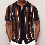 Men's Summer Cardigan Knitted T-Shirt Short-Sleeved Collared Casual Polo Shirt Men