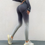 Women's Gradual Gym Set Workout Clothes Athletic Wear Sports Legging Seamless Fitness Bra Crop Top Long Sleeve Fitness