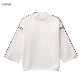 Sweater Autumn Round Neck Pullovers Sweater Warm Knitted Chic Contrast Color Splicing Thread Sweater Jumpers Tops-Outfit