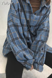 Women Plaid Shirts Korean Loose Casual Button Tops Y2K Female Preppy Style Long Sleeve Blouse Spring