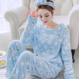 Heart Fur Suit Set Home Wear 2 Pieces Set Outfits Women Winter Warm Fur Pllover & Pants Female