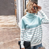 Striped Turtleneck Sweater Women 2021 Fall Long Sleeved Kintted Woman Sweaters Warm Pull Femme Casual Jersey