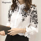 Korean Blouse 2020 Fashion Flower Female Clothing Shirt Cotton Embroidered Tops Korean Style Fresh shirt 529E