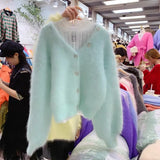 Color Mink Cashmere Pink Cardigan New Korean Autumn Winter Thick Soft Single Breasted Knitting Loose Sweater