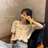 Women Loose Plaid Harajuku New Arrival Summer Short Sleeve Retro Simple Holiday Students Tunic Top Cute Chic Sweet