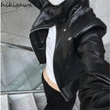 Jackets for Women Streetwear Loose Outwear 2023 Ropa Mujer Stand Neck Long Sleeve Zipper Crop Tops Casual PU Coat 27p698-Outfit