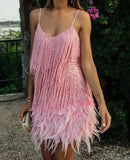 Lysing Shiny Birthday Party Feather Splicing Dress Dress