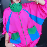 Contrasting Colors Hooded Coats Women's Clothing Stylish Pockets Patchwork Summer Thin Zipper Casual Loose