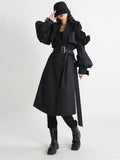 Toloer Street Wind Long Coat Tide 2024 Spring Lapel Long Sleeve Wooden Ear Decorative Splicing Lace Windbreaker-Outfit