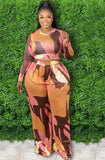 Plus Size Print Crop Top and Wide Pants
