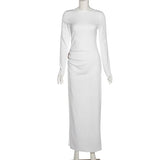 Fashion Solid Color Long Dress High Slit Sexy Backless Asymmetrical Design For Elegant Women Party Clubwear