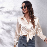 Shirt Women's Denswear Simulation Silk Long-Sleeved Shirt New Women's