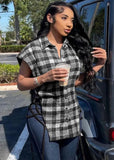 Sexy Plaid Bandage Hollow Out Button Sleevess