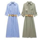 Spring Dress With Belt Blended Shirt 4387062-Outfit