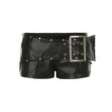 Street Locomotive Wind Day Button Decoration Low-Waisted Babes Leather Shorts 2025