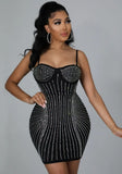 Sexy Black Rhinestone Beaded Straps Bodycon Club
