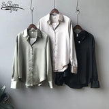 Shirts Fashion Long Sleeve Blouse Women Autumn Vintage Button Up White Loose Woman's Shirts Female Silk Shirt Women