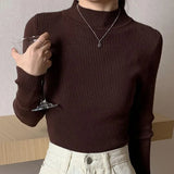 Neck Women Sweater Vintage Basic Solid Knitted Tops Casual Slim Pullover Autumn Winter Korean Tops Simple Chic Jumpers-Outfit