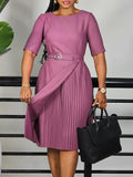 Women's Pure Color Fashion Temperament Five-Sleeve High-Waisted Folding High-Rise