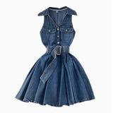 Denim Dress Design Feeling Hanging Neck Short Small A Word Ponpony Dress