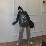 HOUZHOU Grunge Vintage Gray Women Hoodies Y2K Aesthetic Harajuku Streetwear Female Sweatshirt E Girl Oversized Print Long