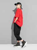 Women Green Red Back Ruffles Split Big Size T-shirt New Round Neck Half Sleeve Fashion Tide Spring Summer 2023